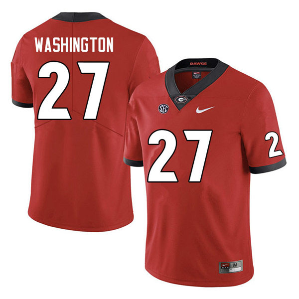 Mens Georgia Bulldogs #27 C.J. Washington Red Home College Football Game Jersey