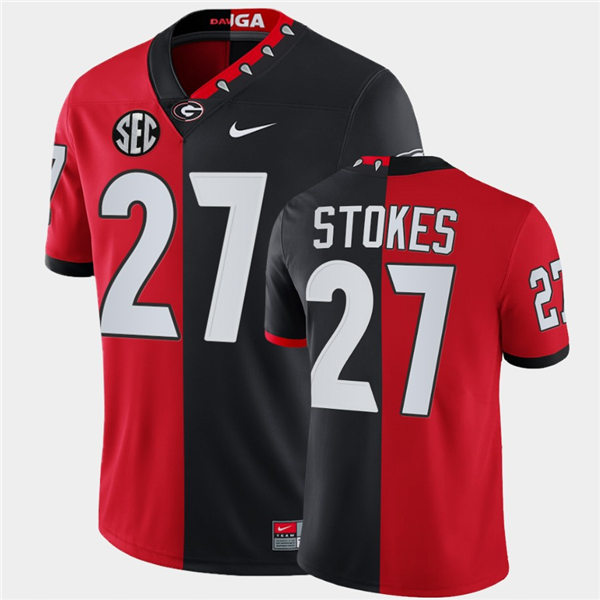 Mens Georgia Bulldogs #27 Eric Stokes Nike Red Black Mascot Split Two-Tone Football Jersey