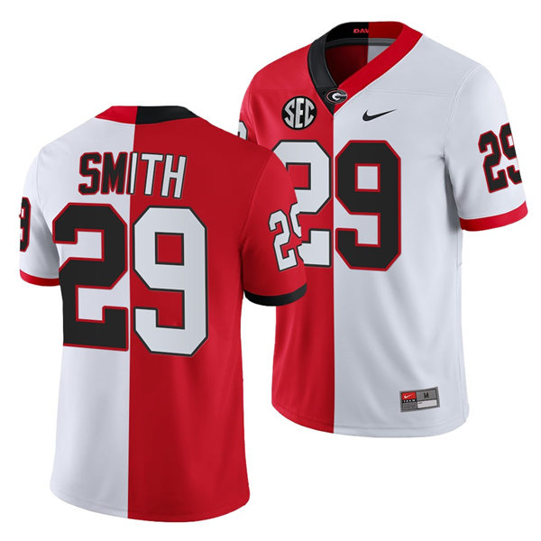 Mens Georgia Bulldogs #29 Christopher Smith Nike Red White Split Two Tone Football Jerseys