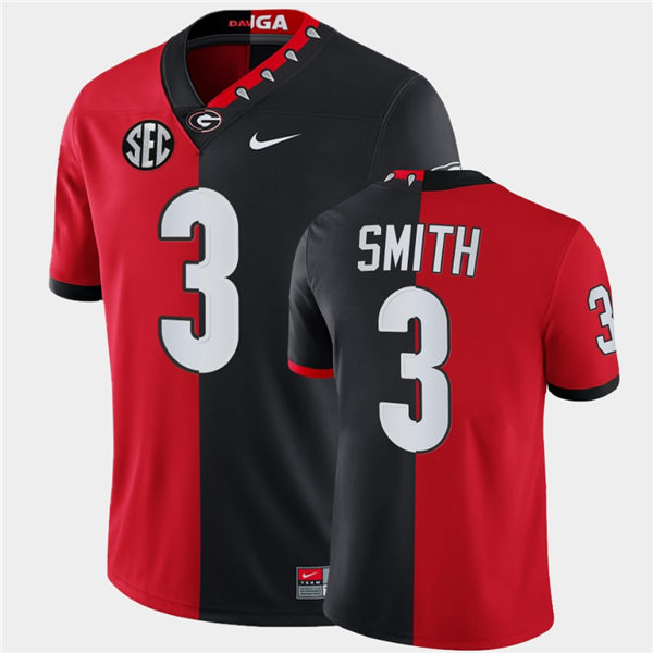 Mens Georgia Bulldogs #3 Roquan Smith Nike Red Black Mascot Split Two-Tone Football Jersey