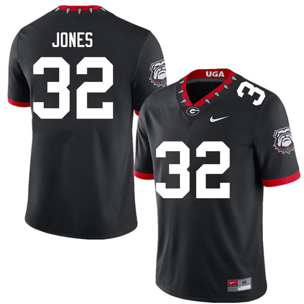 Mens Georgia Bulldogs #32 Cash Jones Black Alternate Mascot 100th Anniversary College Football Game Jersey
