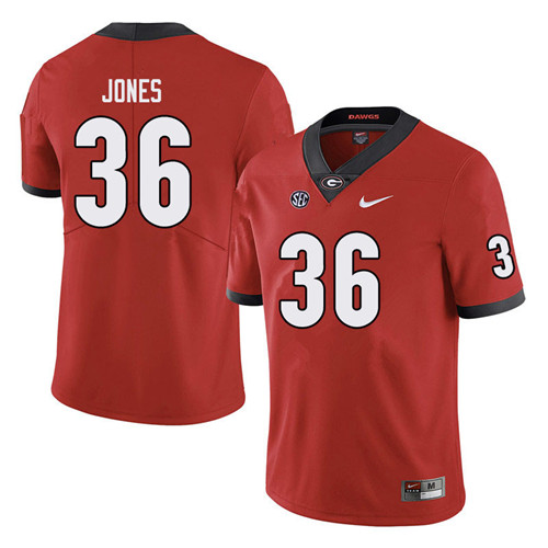 Mens Georgia Bulldogs #36 Garrett Jones Stitched Nike Red College Football Game jersey