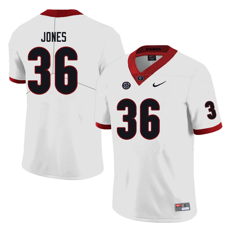 Mens Georgia Bulldogs #36 Garrett Jones Stitched Nike White College Football Game jersey