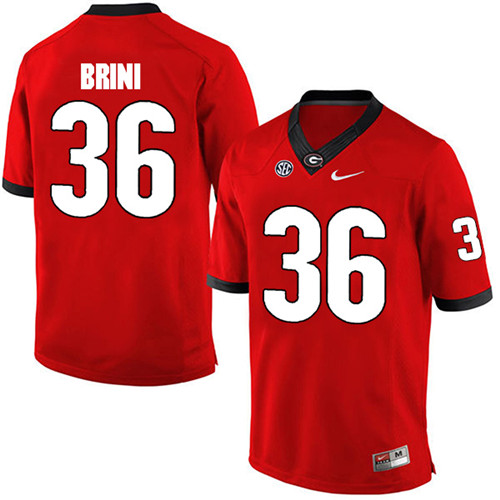Mens Georgia Bulldogs #36 Latavious Brini Stitched Nike Red Home Game Football jersey