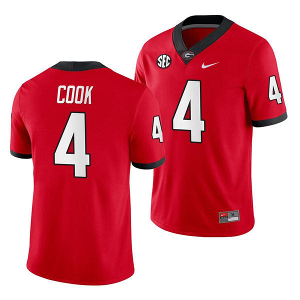 Mens Georgia Bulldogs #4 James Cook Nike Home Red Foootball Jersey