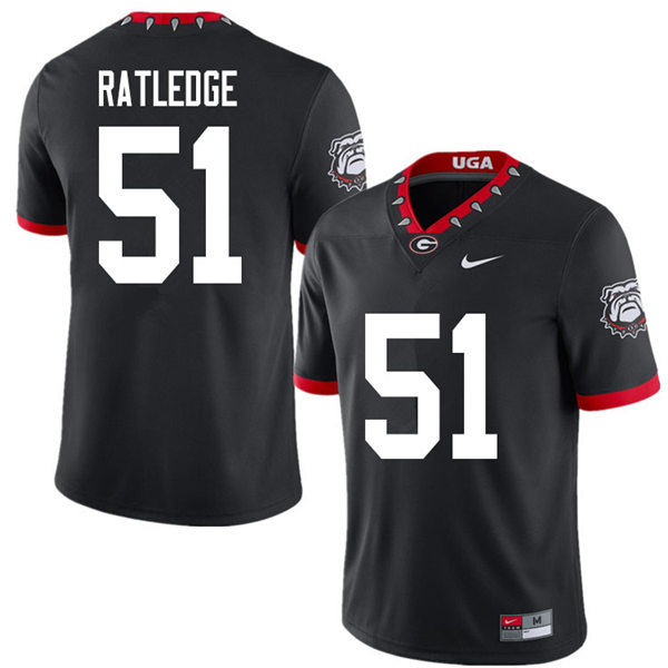 Mens Georgia Bulldogs #51 Tate Ratledge Stitched Nike Black Alternate Mascot 100th Anniversary College Football