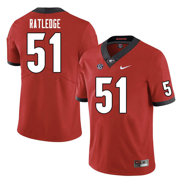 Mens Georgia Bulldogs #51 Tate Ratledge Stitched Nike Red Home Game Football jersey