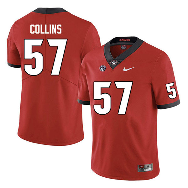 Mens Georgia Bulldogs #57 Luke Collins Red Home College Football Game Jersey