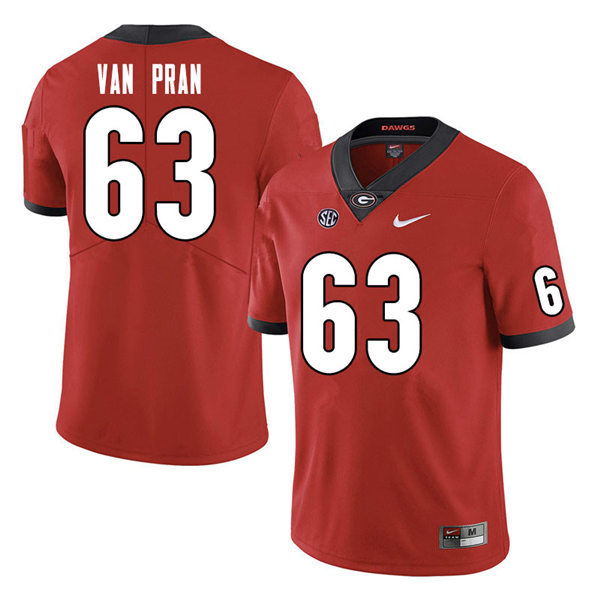 Mens Georgia Bulldogs #63 Sedrick Van Pran Stitched Nike Red Home Game Football jersey