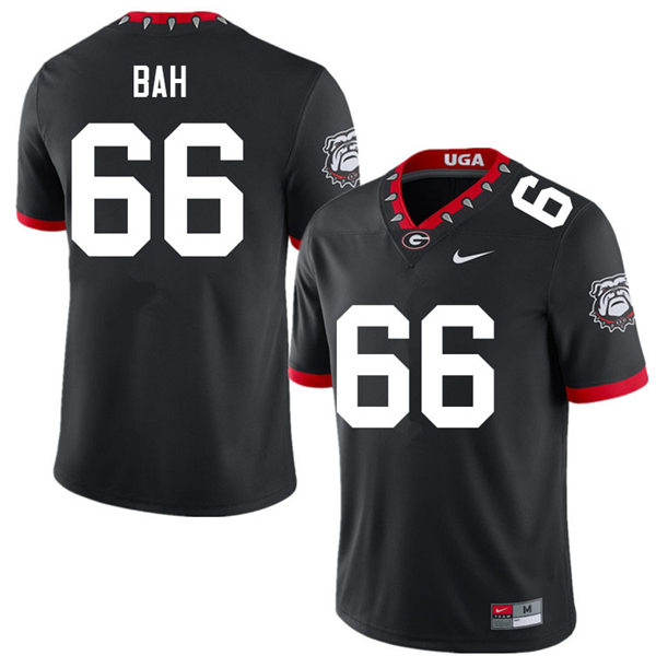 Mens Georgia Bulldogs #66 Aliou Bah Black Alternate Mascot 100th Anniversary College Football Game Jersey