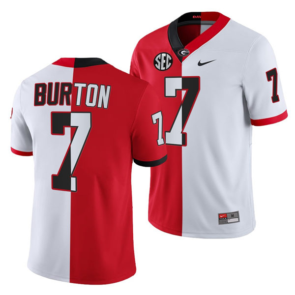 Mens Georgia Bulldogs #7 Jermaine Burton Nike Red White Split Two Tone Football Jersey