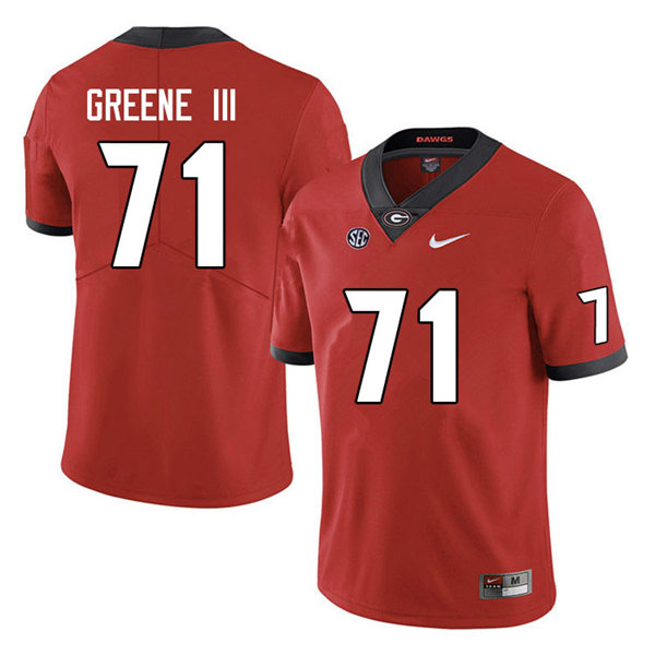 Mens Georgia Bulldogs #71 Earnest Greene III Red Home College Football Game Jersey