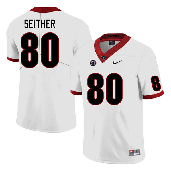Mens Georgia Bulldogs #80 Brett Seither Stitched Nike White Foootball Jersey