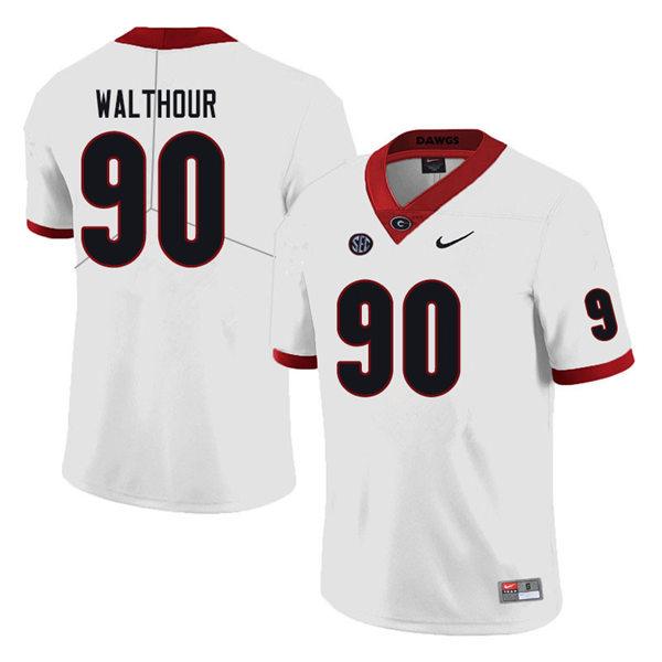 Mens Georgia Bulldogs #90 Tramel Walthour Stitched Nike White Foootball Jersey
