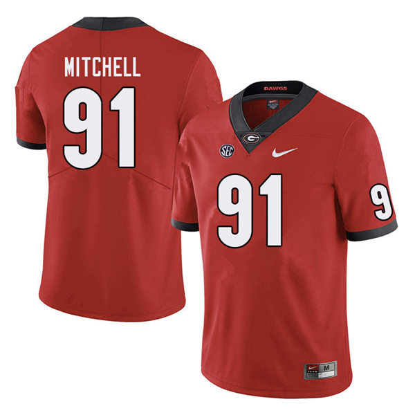 Mens Georgia Bulldogs #91 Tymon Mitchell Stitched Nike Red Home Game Football jersey