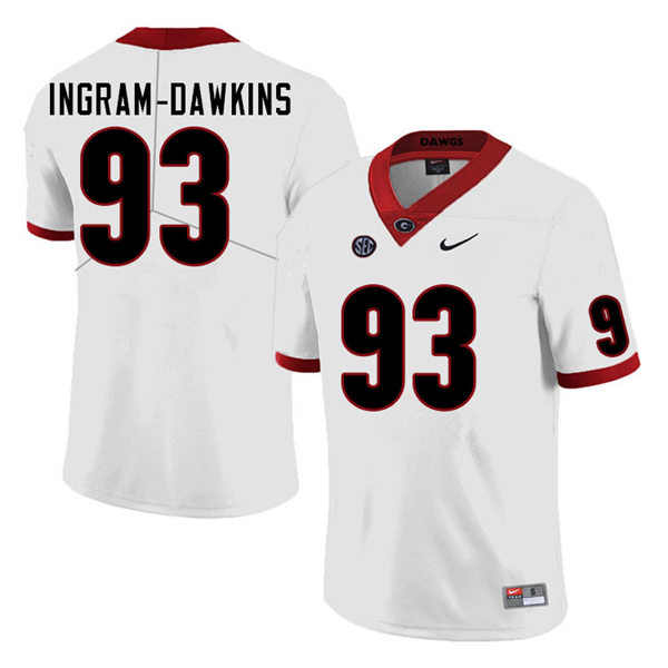 Mens Georgia Bulldogs #93 Tyrion Ingram-Dawkins Nike White College Football Game jersey