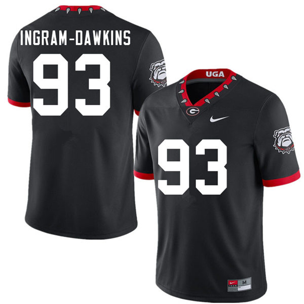 Mens Georgia Bulldogs #93 Tyrion Ingram Stitched Nike Black Alternate Mascot 100th Anniversary College Football