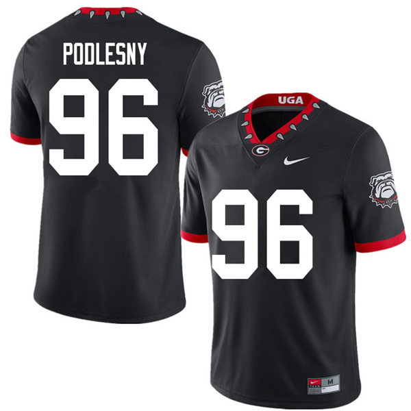 Mens Georgia Bulldogs #96 Jack Podlesny Black Alternate Mascot 100th Anniversary College Football Game Jersey
