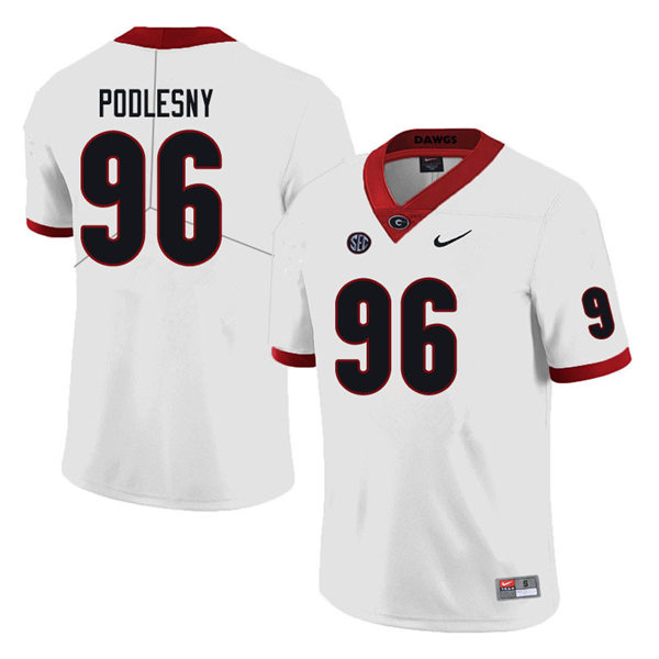 Mens Georgia Bulldogs #96 Jack Podlesny College Football Game Jersey White