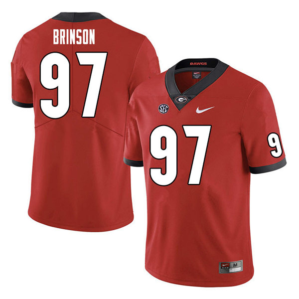 Mens Georgia Bulldogs #97 Warren Brinson Stitched Nike Red Home Game Football jersey