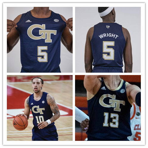 Mens Georgia Tech Yellow Jackets Custom Dennis Scott Moses Wright Rodney Howard Michael Devoe Adidas 2020 Navy GT Basketball Jersey