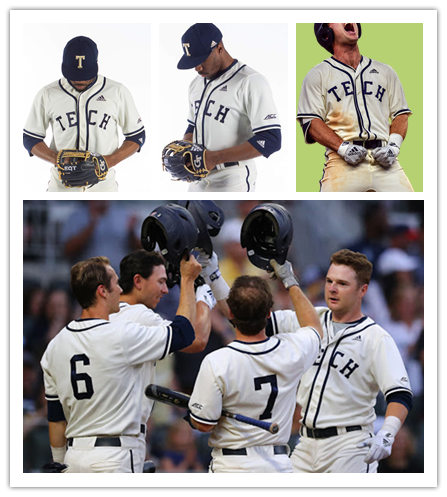 Mens Georgia Tech Yellow Jackets Custom Hank Aaron Luke Waddell Stephen Reid Kevin Parada Ben Ennis Adidas 2020 Cream Baseball Jersey
