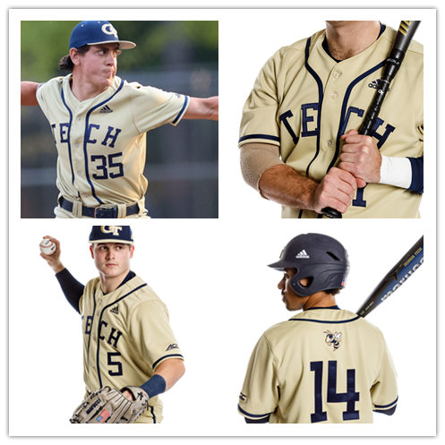 Mens Georgia Tech Yellow Jackets Custom Hank Aaron Matt Wieters Jason Varitek Luke Waddell Stephen Reid Adidas Yellow Baseball Jersey