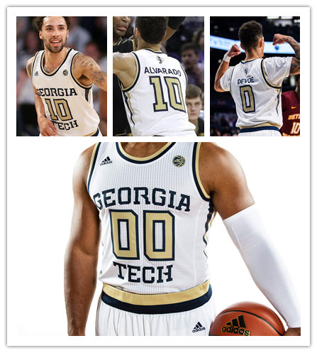 Mens Georgia Tech Yellow Jackets Custom Jarrett Jack Matt Harpring Rodney Howard Michael Devoe Adidas 2018 White Georgia Tech Basketball Jersey