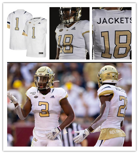 Mens Georgia Tech Yellow Jackets Custom Pressley Harvin III Antonneous Clayton James Graham Jeff Sims Jahmyr Gibbs White Yellow Adidas Football Jersey