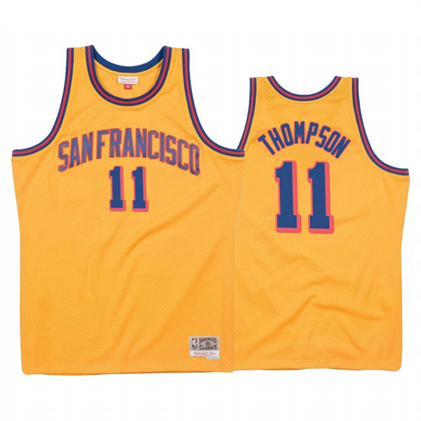 Mens Golden State Warriors #11 Klay Thompson Gold 1962-63 Hardwood Classics Jersey