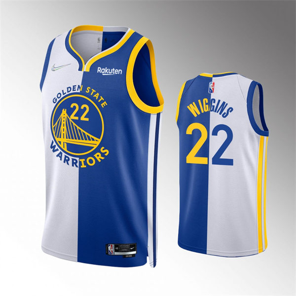 Mens Golden State Warriors #22 Andrew Wiggins White Royal Split Edition Jersey