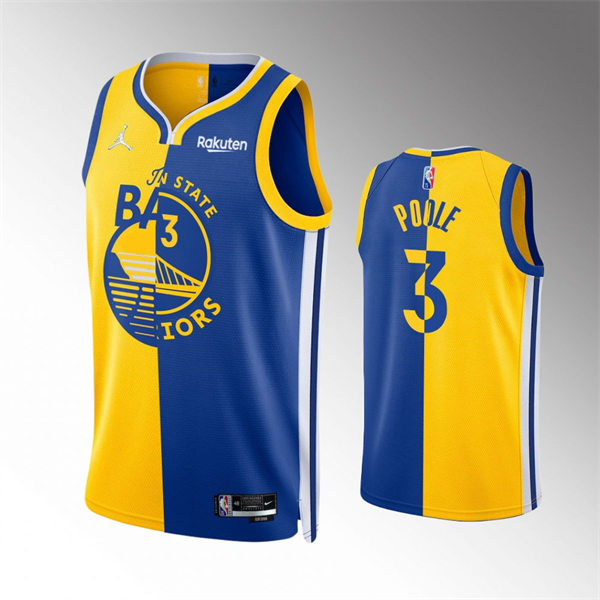 Mens Golden State Warriors #3 Jordan Poole Gold Royal Split Edition Jersey