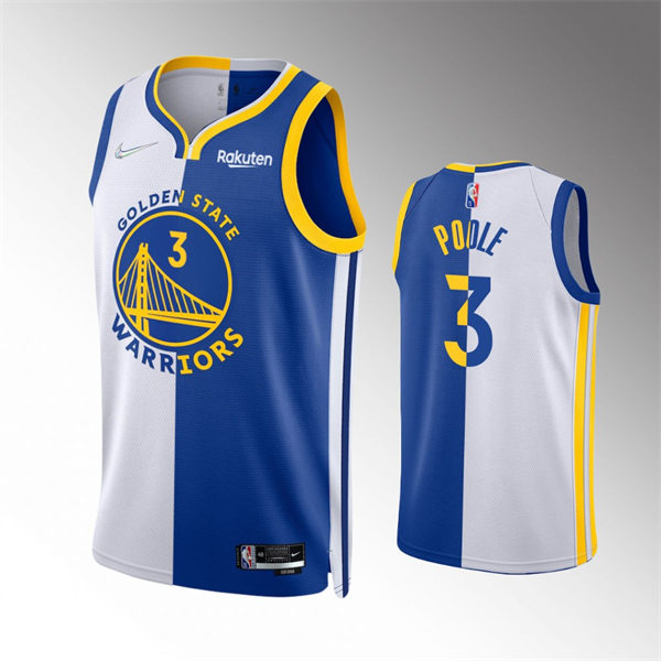 Mens Golden State Warriors #3 Jordan Poole White Royal Split Edition Jersey