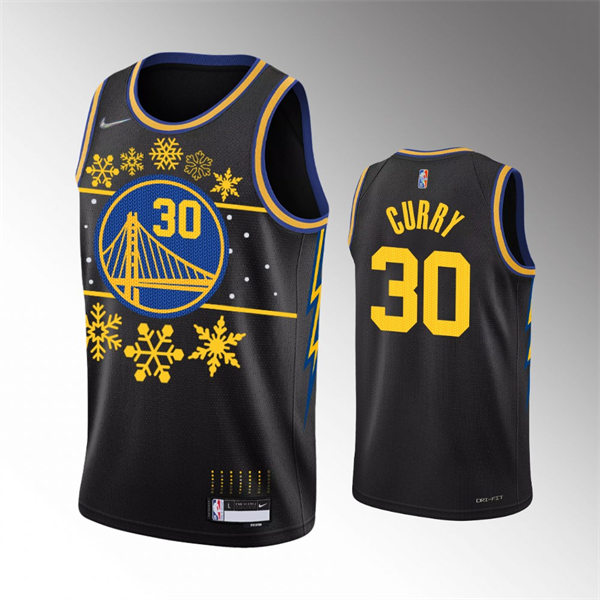 Mens Golden State Warriors #30 Stephen Curry Black 2021 NBA 75th Christmas Gift Jersey