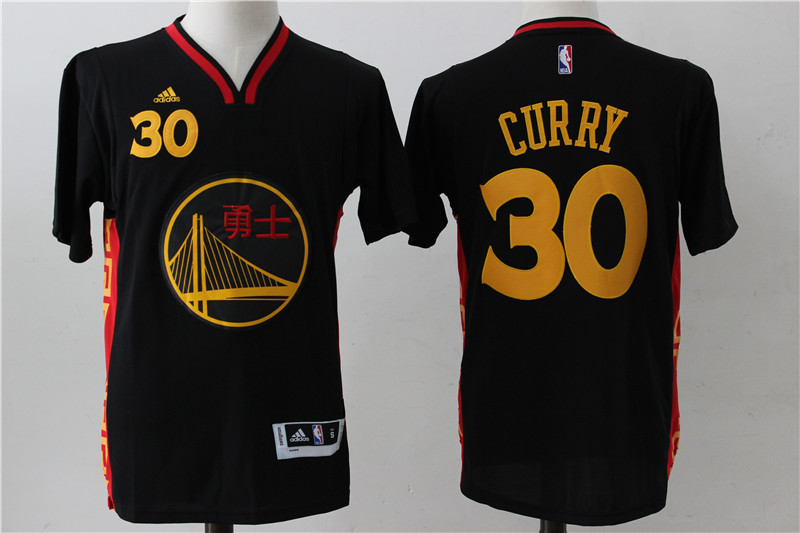 Mens Golden State Warrlors #30 Stephen Curry Black Slate Chinese New Year Stitched NBA Jersey