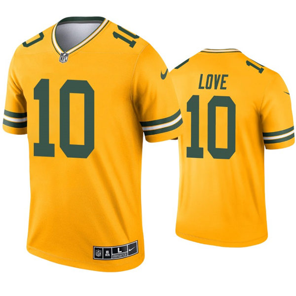 Mens Green Bay Packers #10 Jordan Love Nike Gold Inverted Legend Jersey