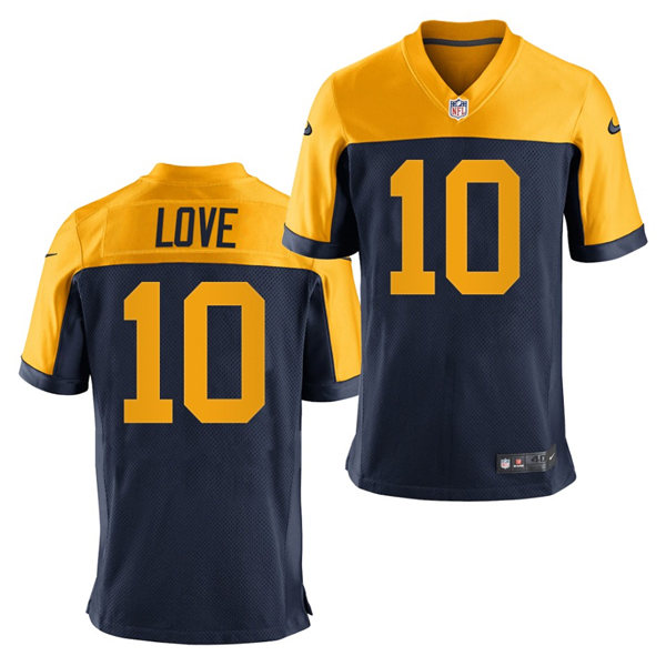 Mens Green Bay Packers #10 Jordan Love Nike Navy Gold Retro Limied Jerse
