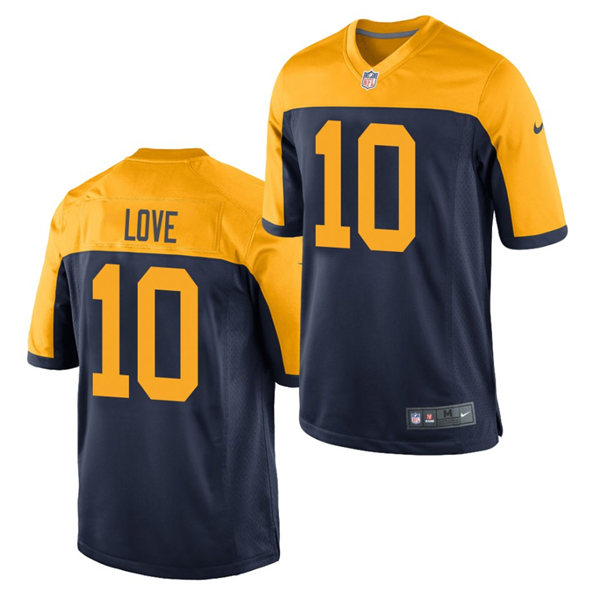 Mens Green Bay Packers #10 Jordan Love Nike Navy Gold Retro Limied Jersey