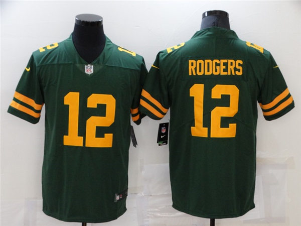 Mens Green Bay Packers #12 Aaron Rodgers Nike 2021 Green Alternate Retro 1950s Throwback Uniforms Stitched Jersey