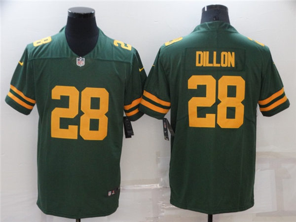 Mens Green Bay Packers #28 A.J. Dillon Nike 2021 Green Alternate Retro 1950s Throwback Uniforms Stitched Jersey