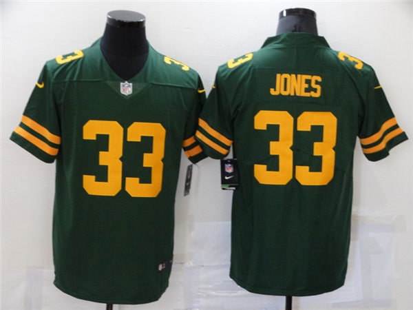 Mens Green Bay Packers #33 Aaron Jones Nike 2021 Green Alternate Retro 1950s Throwback Uniforms Stitched Jersey