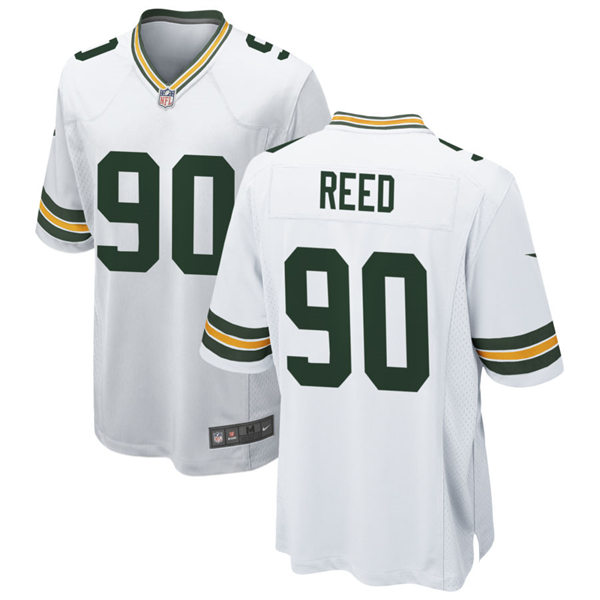 Mens Green Bay Packers #90 Jarran Reed Nike White Vapor Limited Player Jersey