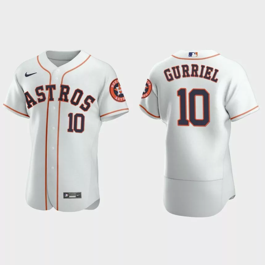 Mens Houston Astros #10 Yuli Gurriel White Authentic Jersey