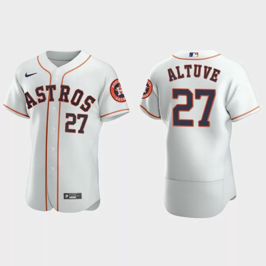 Mens Houston Astros #27 Jose Altuve White Authentic Jersey