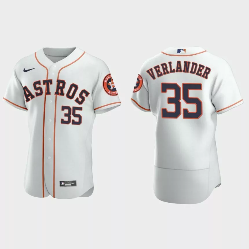 Mens Houston Astros #35 Justin Verlander White Authentic Jersey