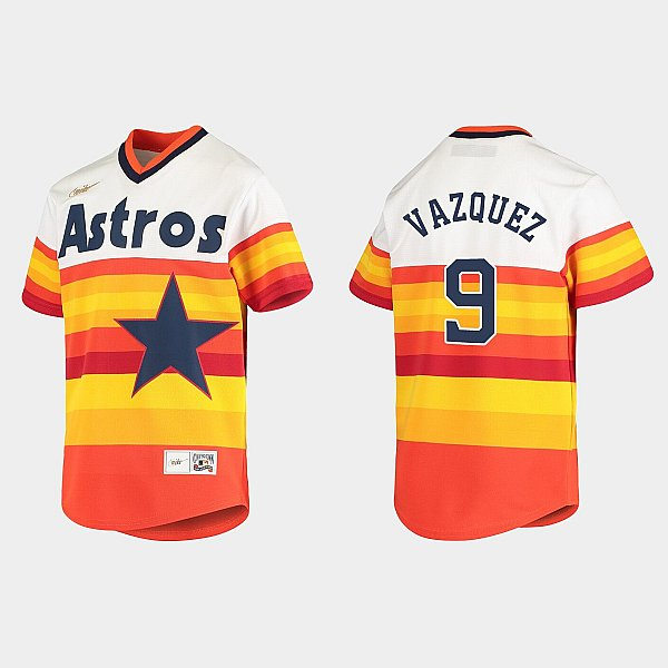 Mens Houston Astros #9 Christian Vazquez Nike White Orange Cooperstown Collection Jersey