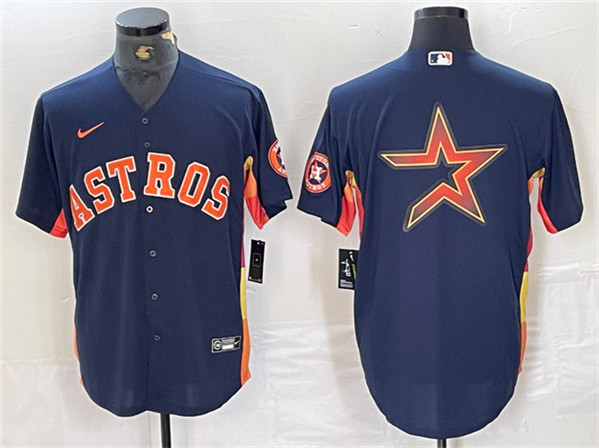 Mens Houston Astros Navy Team Big Logo With Patch Cool Base Stitched Baseball Jersey