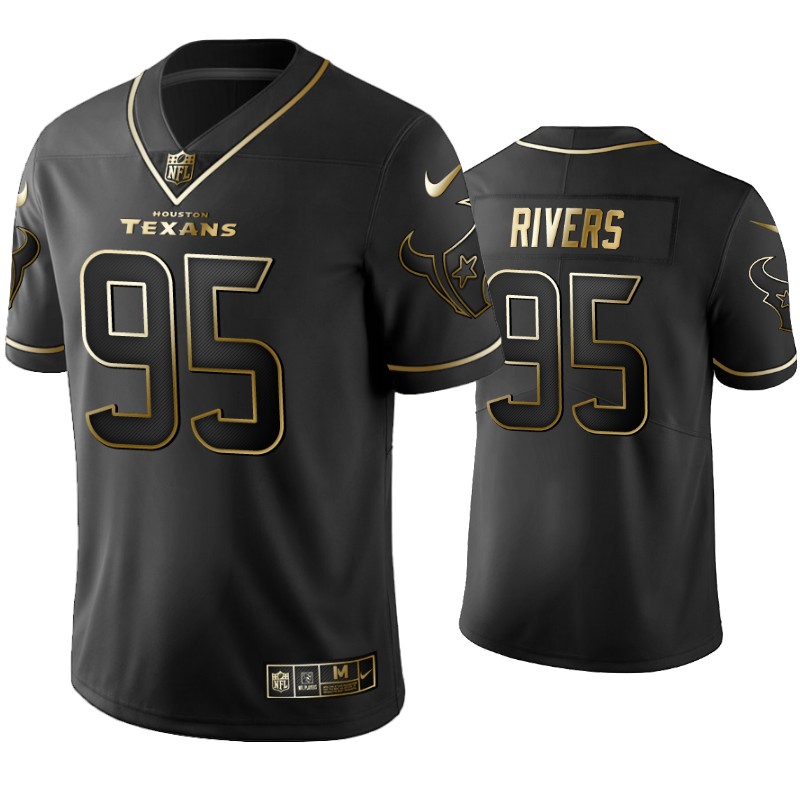 Mens Houston Texans #95 Derek Rivers Nike Black Golden Edition Vapor Limited Jersey
