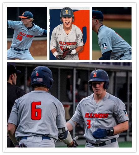 Mens Illinois Fighting Illini Custom Bren Spillane Kyle Hudson Taylor Jackson Cam McDonald Nike Grey Button Baseball Jersey