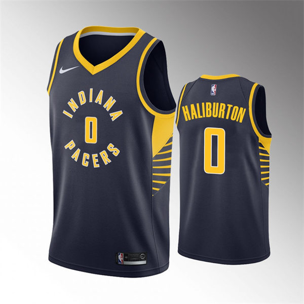 Mens Indiana Pacers #0 Tyrese Haliburton Navy Diamond Badge Icon Edition Jersey